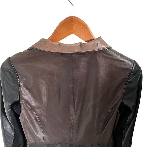 VINCE Lamb Leather Colorblock Moto Jacket - Picture 7 of 12